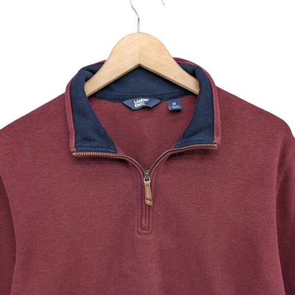 Lands End Bedford Rib Quarter Zip Sweater Mens Burgundy Cotton Long Sleeve Sz M - Picture 3 of 8